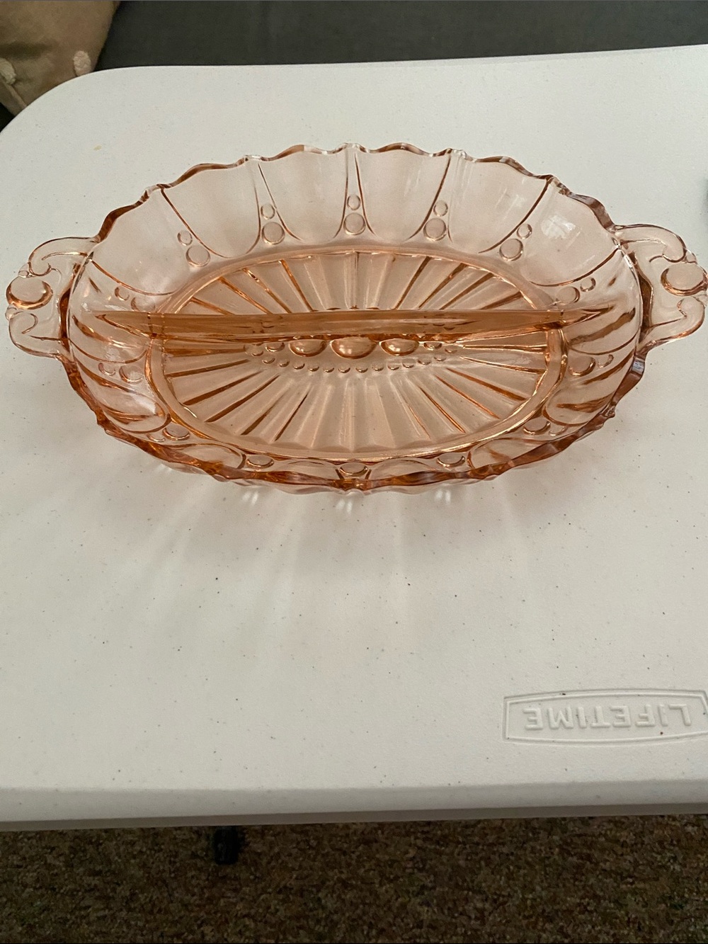 Pink depressionGlass Divided Serving Dish - Decorative Home Kitchen relish dish
